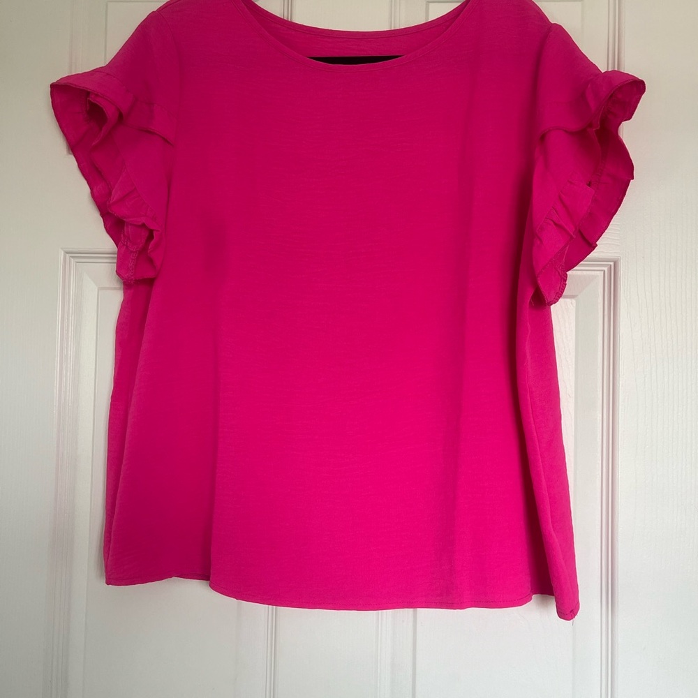 SHEIN Hot Pink Ruffle Sleeve Blouse